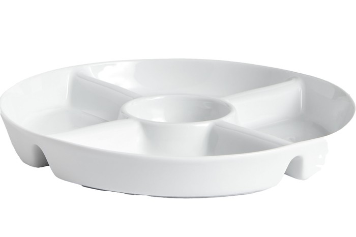 A porcelain chip and dip serving dish