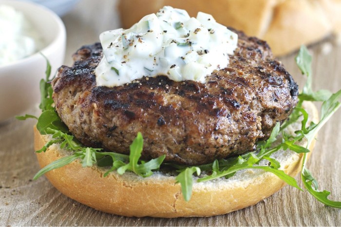 Harissa-spiced lamb burgers with sweet potato wedges