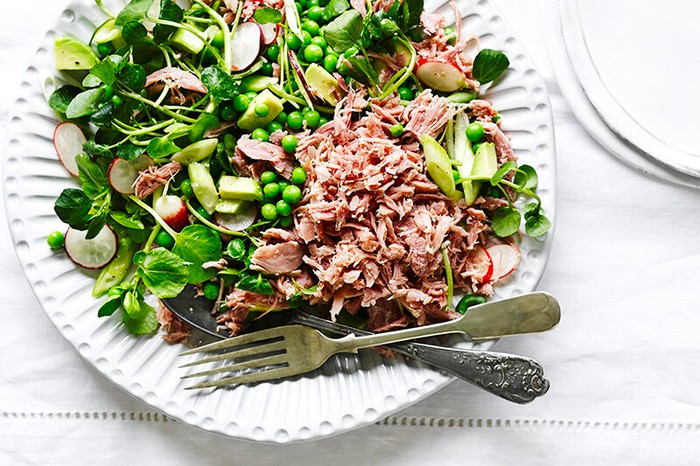 Ham hock, pea and spring onion salad