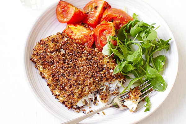 Quinoa Crusted Fish with Roasted Tomatoes Recipe