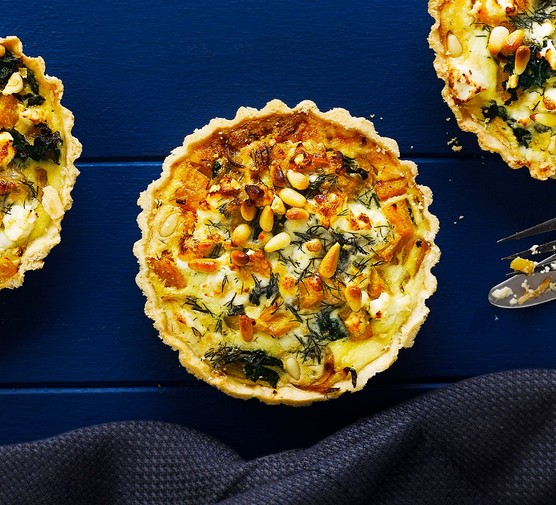 Squash, Kale and Caramelised Onion Tart Recipe With Feta