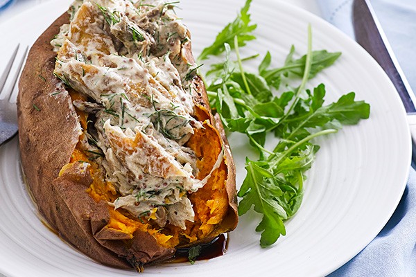 Baked Sweet Potato Recipe with Smoked Mackerel Filling