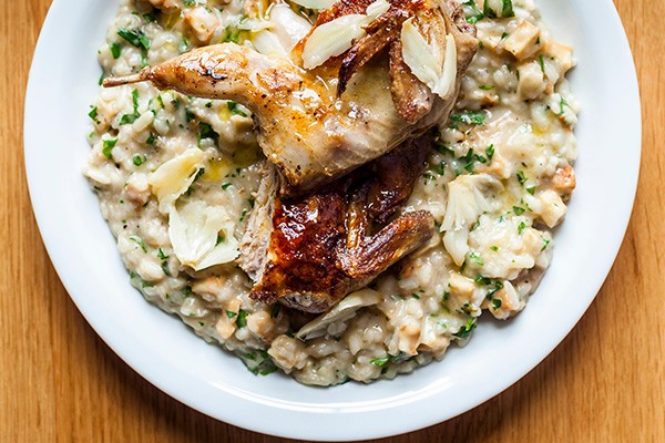 Garlic Risotto Recipe with Quail and Celeriac