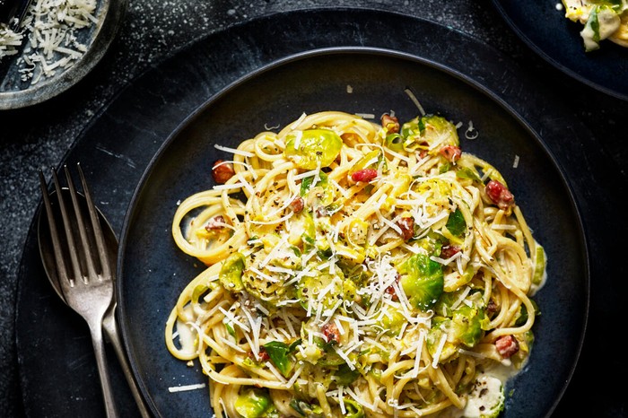 Sprouts Pancetta Creamy Spaghetti