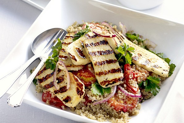 Roasted tomato, halloumi and quinoa salad