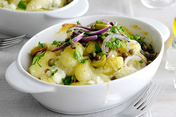 Quick Creamy Gnocchi with Caper Salad Recipe