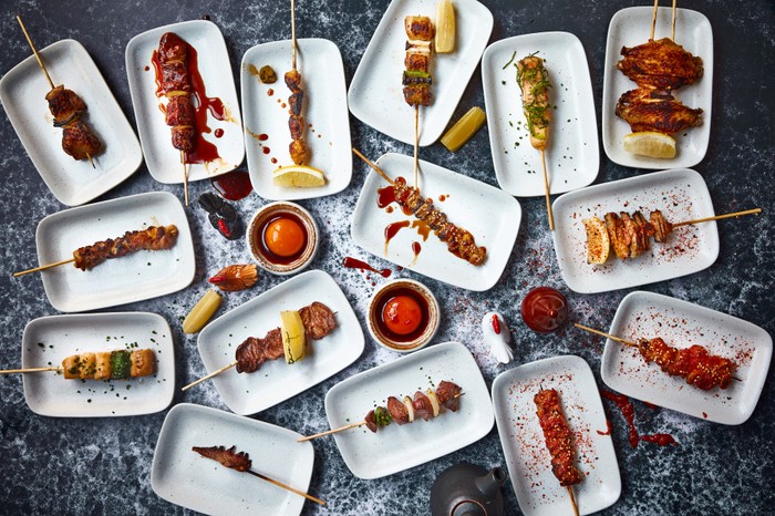 A spread of skewers at Humble Chicken