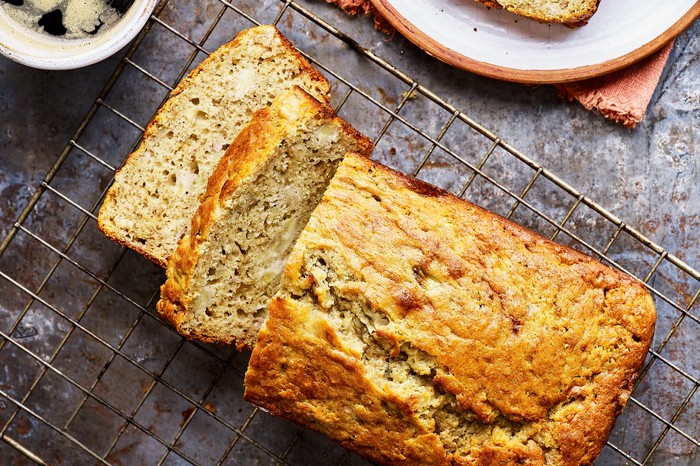 Sliced banana bread loaf