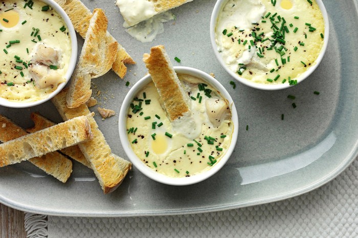 Baked Egg Pots Recipe with Smoked Haddock