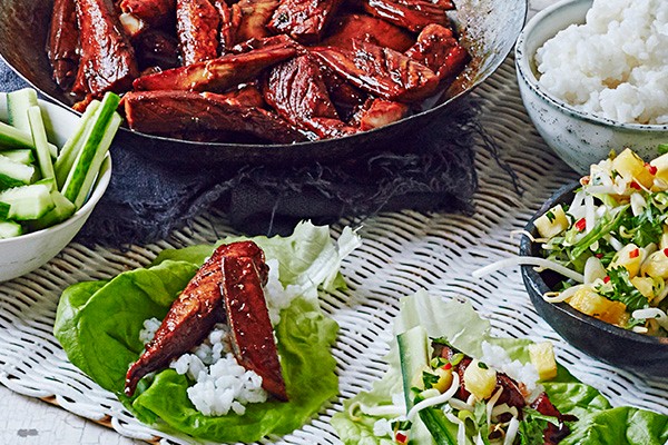 Teriyaki Mackerel Recipe with Rice Lettuce Wraps