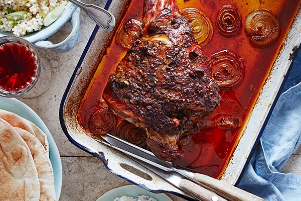 Slow-Roast Mechoui Lamb Leg with Mint Labneh Slow-roast mechoui lamb leg with mint labneh