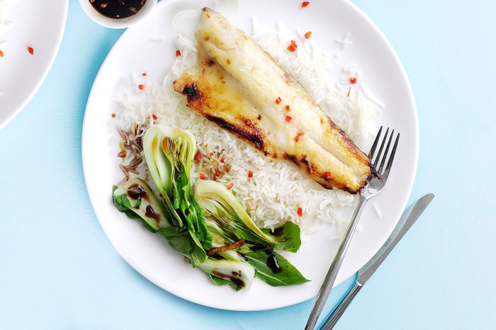 Miso-glazed sea bass