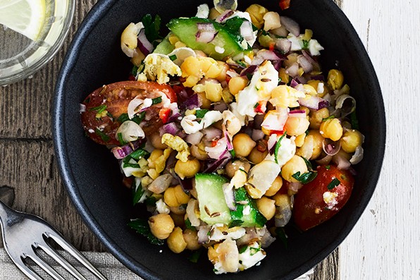 Smashed Chickpea Recipe with Feta Salad