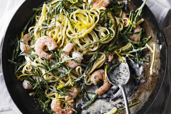 Linguine Pasta Recipe with Samphire and Prawns