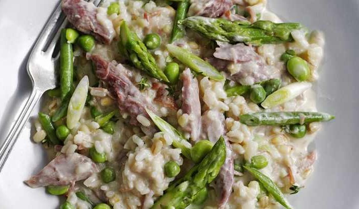 ham hock and asparagus risotto primavera