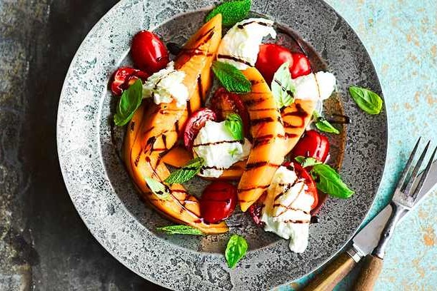 Grilled melon caprese salad