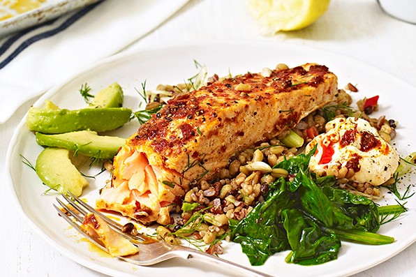 Harissa Salmon Recipe with Mixed Grains