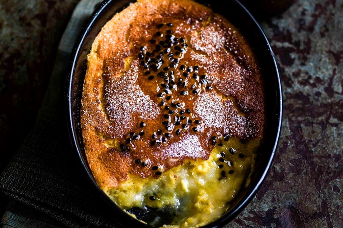 Passion fruit self saucing pudding