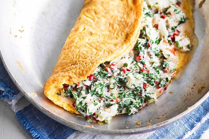 Crab, chilli and herb omelette