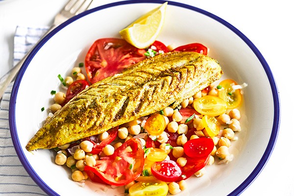 Indian-Spiced Mackerel Recipe with Tomato Salad