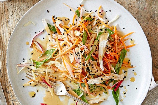 Shredded veg and chicken salad with Japanese sesame dressing