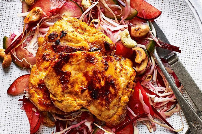 Seared sriracha chicken with pickled plum slaw Seared sriracha chicken with pickled plum slaw