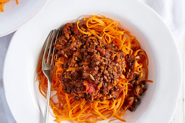 Sweet Potato Noodles With Vegetarian Bolognese Recipe