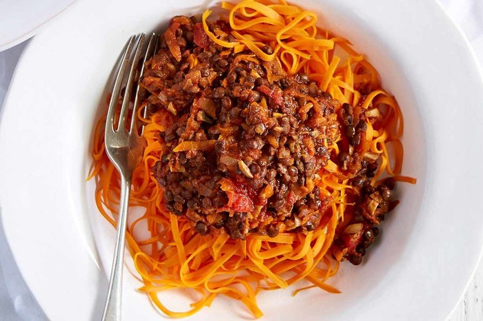 Sweet potato linguine with puy lentil ragù Sweet potato linguine with puy lentil ragù