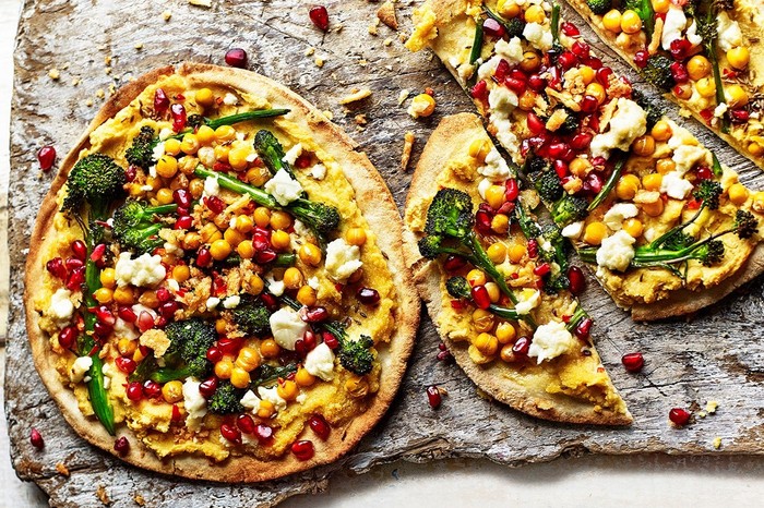 Roasted broccoli and feta flatbreads