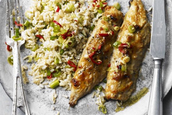 Miso mackerel with chilli brown rice