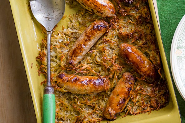 Sausage and Potato Rösti Recipe With Caramelised Onion Gravy