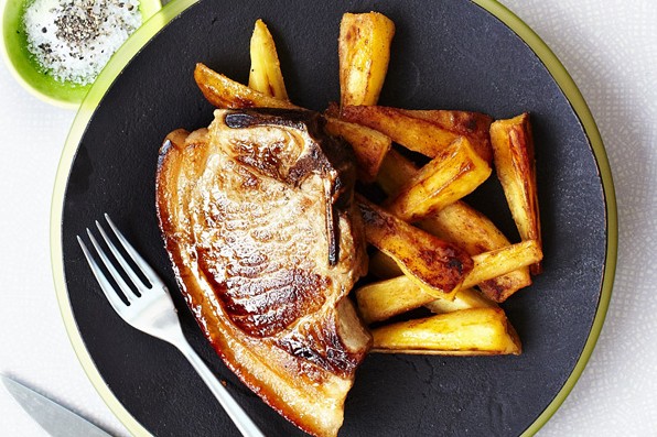 Pork chops with maple parsnips