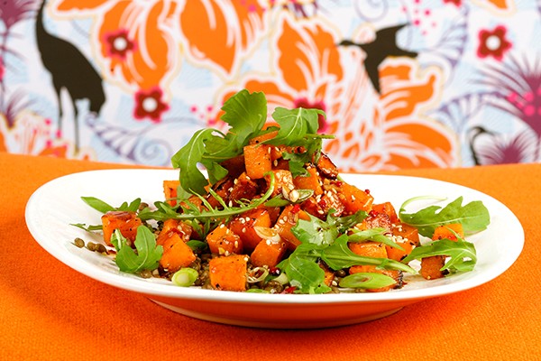 A plate of butternut squash salad