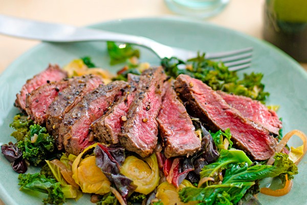 Steak and winter greens