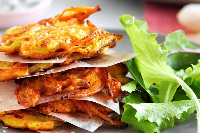 Carrot, cumin and feta fritters with coriander yogurt