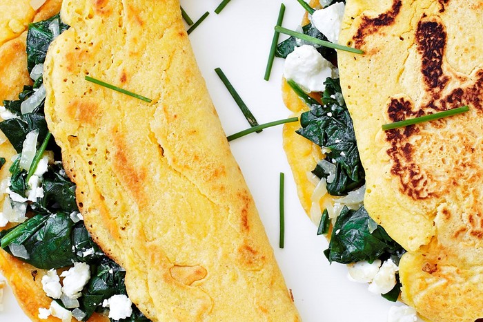 Spinach and feta chickpea pancakes