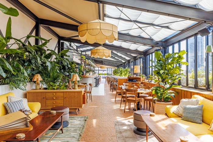 A rooftop restaurant at The Hoxton hotel