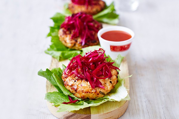 Healthy Chicken Burgers Recipe With Pickled Red Cabbage