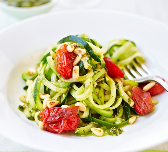 Courgetti Recipe with Pesto and Tomatoes