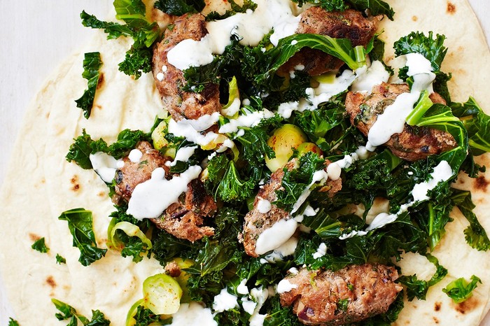 Kale koftas with flatbreads and kale