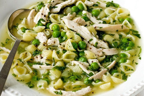 Chicken Pasta Broth Recipe with Peas