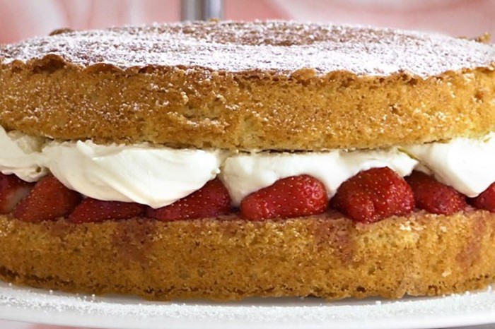 Victoria sandwich with fresh strawberry jam