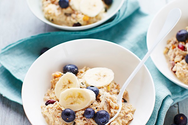 Bowl of Bircher Muesli with Blueberries, Banana andChia Seeds