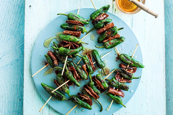 Chorizo and padron pepper skewers