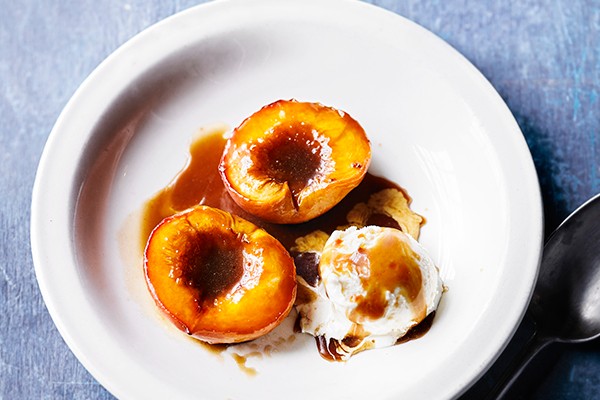 Roasted Peaches Recipe with Bourbon Sauce