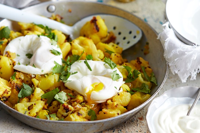 Aloo Gobi Recipe with Poached Eggs