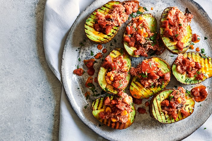 Grilled Avocado Recipe with Crab and Chorizo