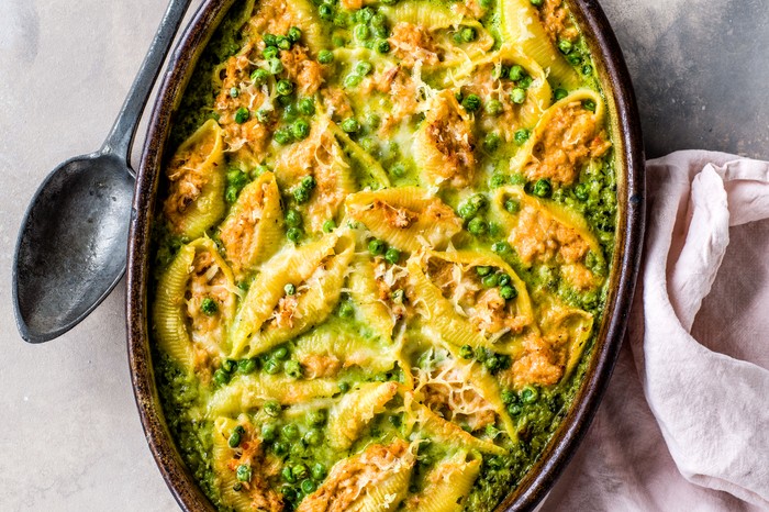 Crab Pasta Bake Recipe with Peas