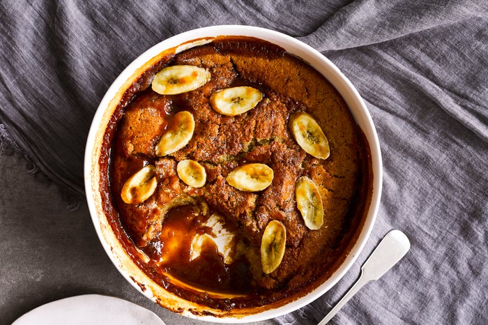 Caramel Self-Saucing Pudding Recipe with Bananas and Whisky