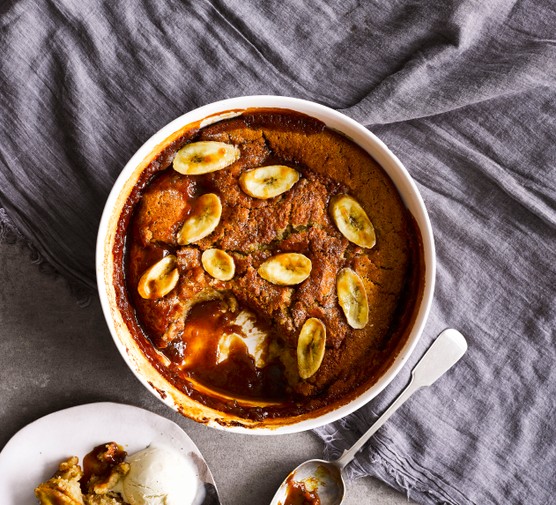 Caramel Self-Saucing Pudding Recipe with Bananas and Whisky